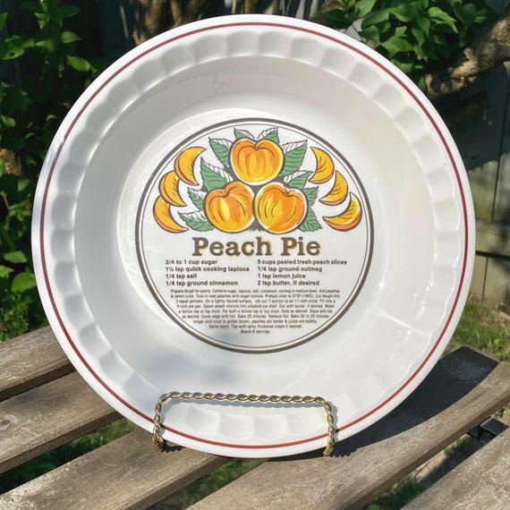 Vintage Peach Pie Plate: Manoir Recipe Ceramic Bakeware, Retro Kitchen Decor