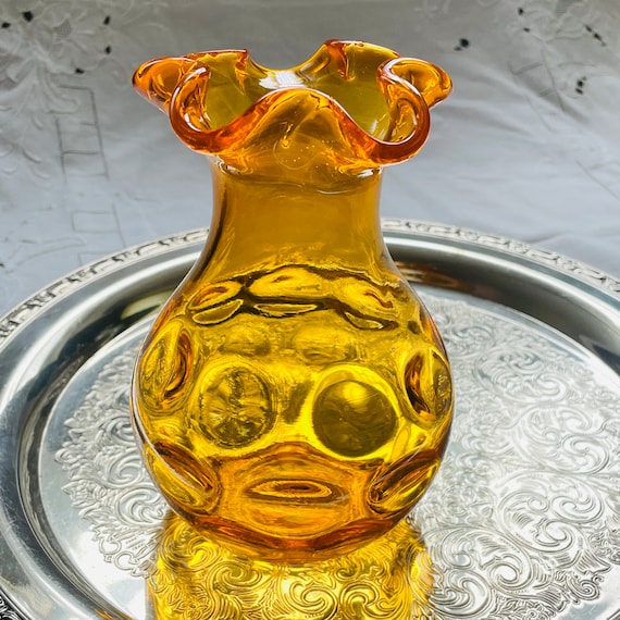 Vintage Hobbs Brockunier Orange Polka Dot Glass Vase