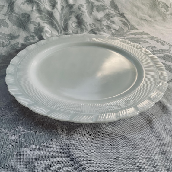 Rare 1940s Opalescent Milk Glass Cake Plate, Macbeth-Evans Oxford Torte Plate 12"