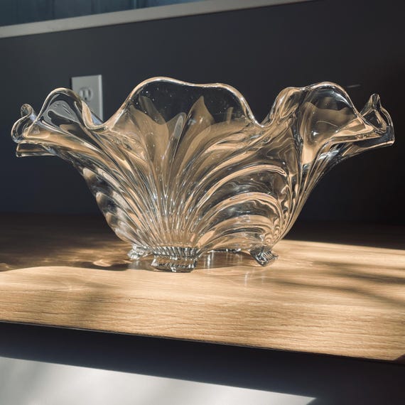 1930s Cambridge Glass 12" 4-Toed Footed Bowl (Stem 300) Caprice Clear Pattern, Elegant Depression Glass Tableware
