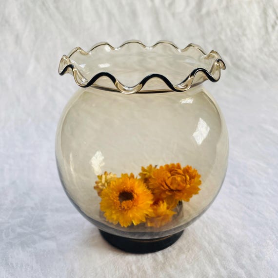 Vintage Smoked Taupe Rose Bowl Indiana Glass Co. Vase, Warm Grey Candle Bowl
