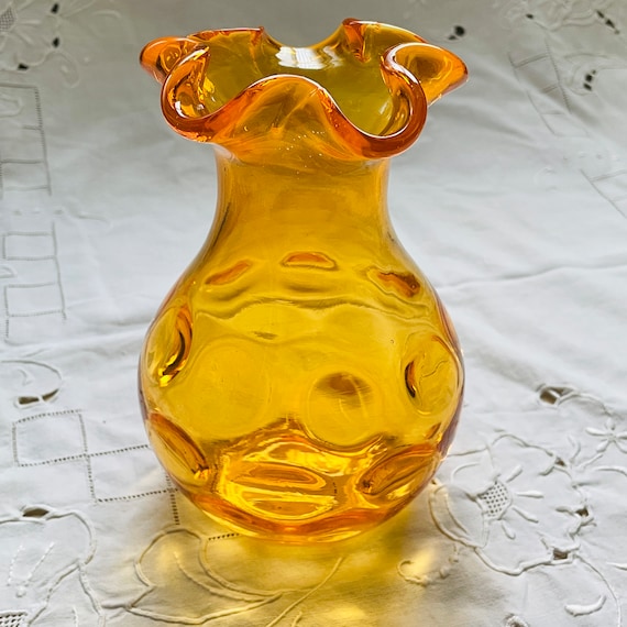 Vintage Hobbs Brockunier Orange Polka Dot Glass Vase