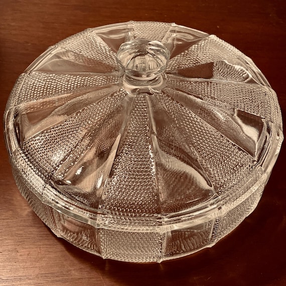 1950s Dewdrop Pattern Candy Dish & Lid by Jeannette Glass Co.