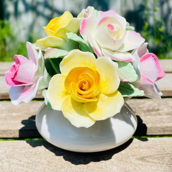 Stratford Fine Bone China Floral Posy Basket • Vintage Staffordshire Roses • English Cottage Garden Decor