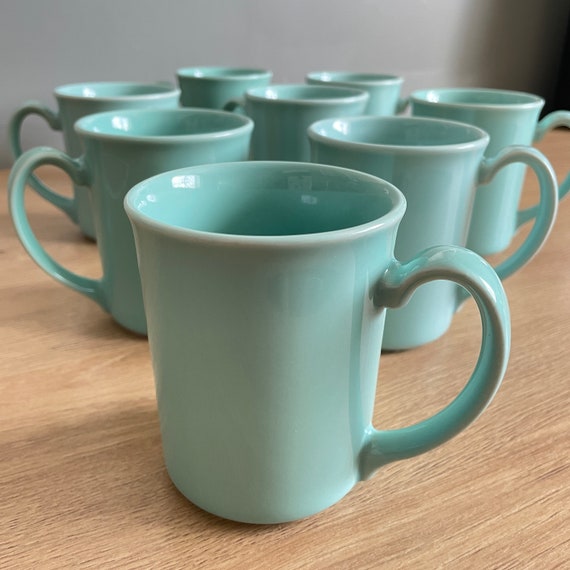 Coffee or Tea Mugs Set of 8 Vintage 1970's Corning Original Aqua Turquoise Seafoam Green Modern Retro Kitchen Collectible Vintage Drinkware