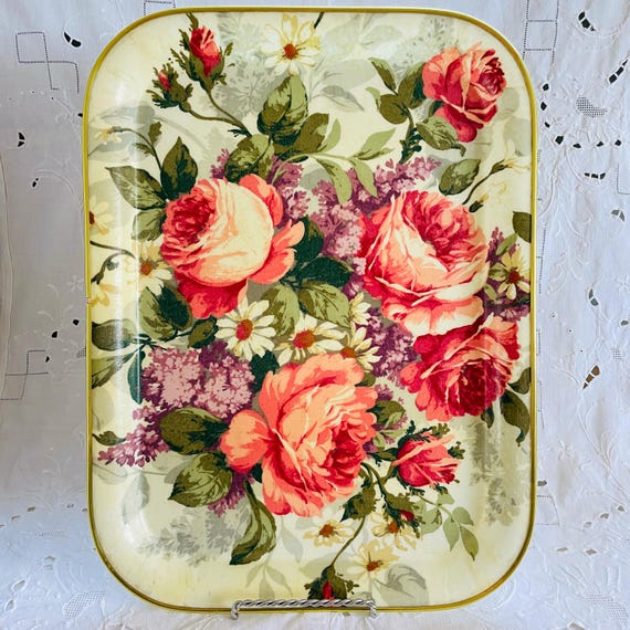 Vintage Floral Tray: 1970s Flower Power Keswick Fancy Goods