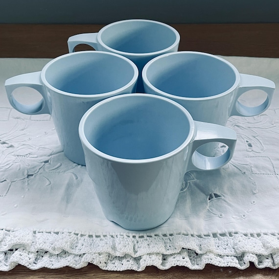 Vintage Powder Blue Melmac Mugs - Set of 4 - Canadian Cottagecore