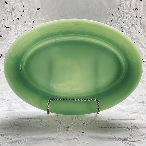 Fire King Jadeite Oval Plate 11" (Restaurant Ware, Older) by Anchor Hocking, Jadeite Green Milk Glass, Vintage Dinnerware