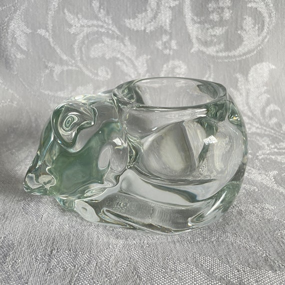 Adorable Vintage Crystal Kitty Cat Tea Light Holder from Indiana Glass - Cute Home Decor - Unique Gift for Cat Lovers