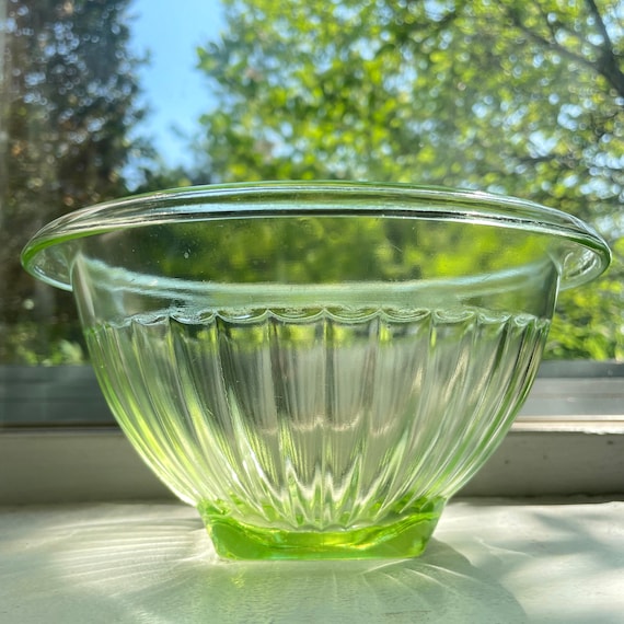 1930s Uranium Glass Mixing Bowl: Bartlett Collins Ribbed Chartreuse Bowl