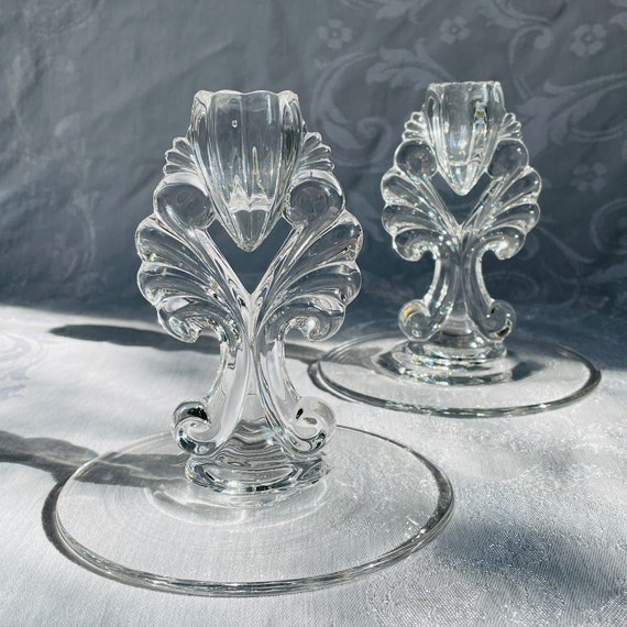 Antique Candleholders Single Light Candlestick Set of Two by New Martinsville Glass Company USA 5.5" Janice Pattern Clear Depression Glass