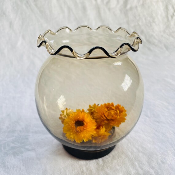 Vintage Smoked Taupe Rose Bowl Indiana Glass Co. Vase, Warm Grey Candle Bowl