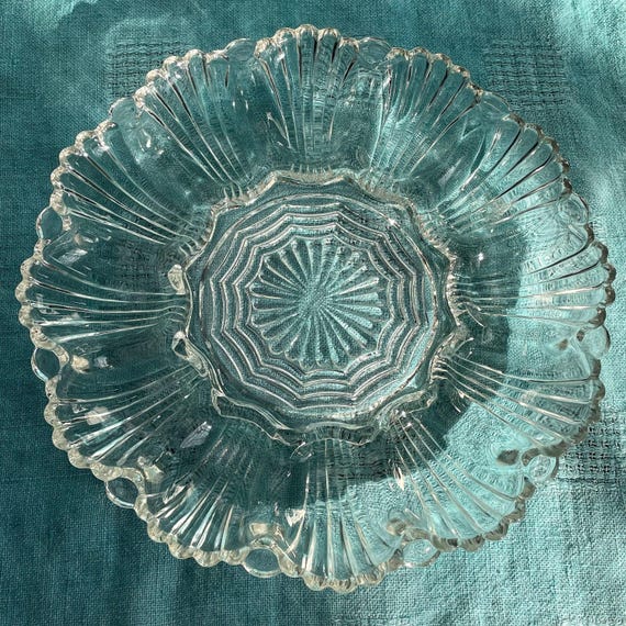 Art Deco Deviled Egg Platter: Anchor Hocking 896 Clear Glass, Mid-Century Server