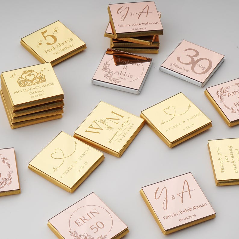 Personalized chocolate favors for engagement and bridal events