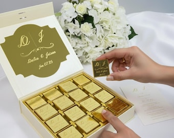 チョコレートのギフト50選、ゲストへのウェディングギフト、婚約チョコレート、ウェディングギフト、カスタマイズチョコレート、プレキシガラスチョコレート
