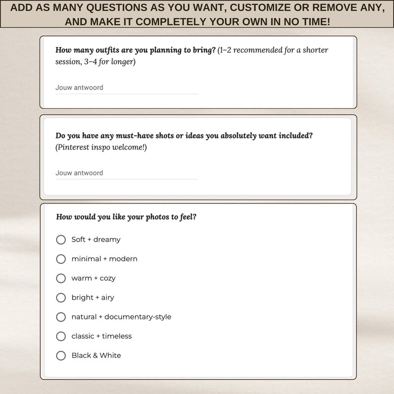 Senior Questionnaire.pdf Digital Senior Session Questionnaire Template Editable Google Form Pre ...