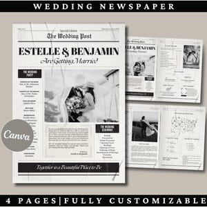 Wedding Newspaper Template Folded newspaper wedding Printable Wedding Invitation Wedding day program wedding times newspaper program diy