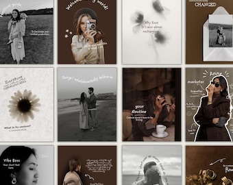 Brown Instagram Post Templates Canva Bundle 30 Editable Social Media Templates Aesthetic Instagram Feed Kit Customizable Canva Posts