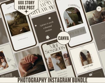 Instagram Bundle Template for Photographer Wedding Photography Marketing Social Media Story Canva Template Photography Instagram Posts Canva