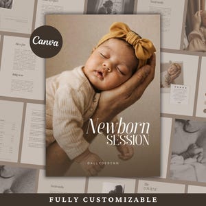 Vorgefertigte NEWBORN Sessionwelcome Guide Vorlage für Fotografen Style Guide Magazin komplett anpassbarer CANVA Ratgeber