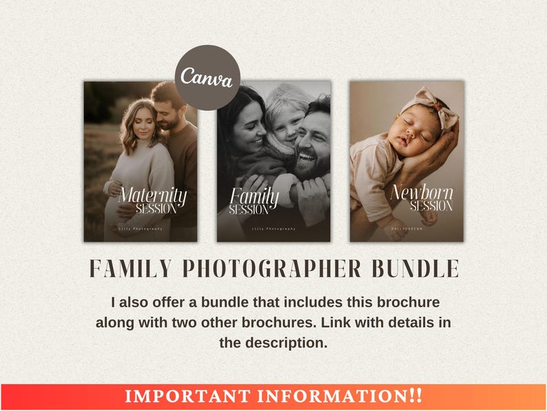 Family photography style guide template for Canva perfect for photographers who want to elevate their client experience and showcase their work beautifully. Includes 30 fully editable pages with pre written text customizable fonts and colors ideal for digital or printed magazines. This professional family session guide helps clients prepare for their shoot with styling tips color palettes wardrobe advice and session day details. A high quality photography magazine template to impress and attract