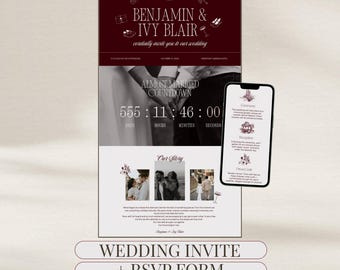 Digital Wedding Invite Website with Countdown and RSVP Form Fully Editable Canva Template Online Invitation Guest Management Personalized