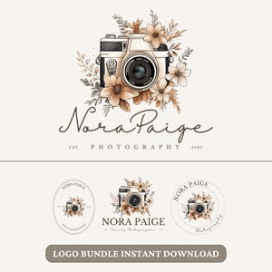 Fotografie-logobundel Premade watermerk fotograaf Logo-ontwerp bewerkbaar with Canva Aanpasbaar logo voor fotografen Botanische stijl