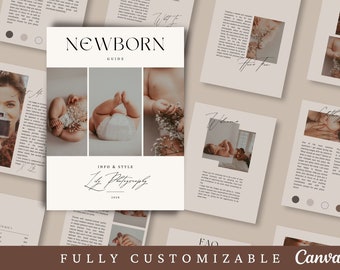 Pre-written NEWBORN session welcome Guide Template for photographers style guide magazine fully customizable pricing guide CANVA