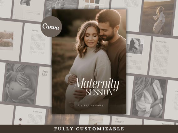 Pre-written MATERNITY GUIDE Fully Customizable Guide Template for pregnancy photography magazine CANVA!