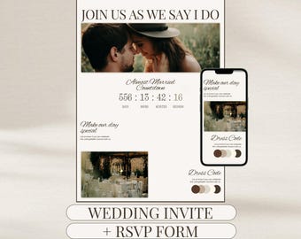 Digital Wedding Website Invite with Countdown and RSVP Form Fully Editable Canva Template Online Invitation Guest Management Personalized