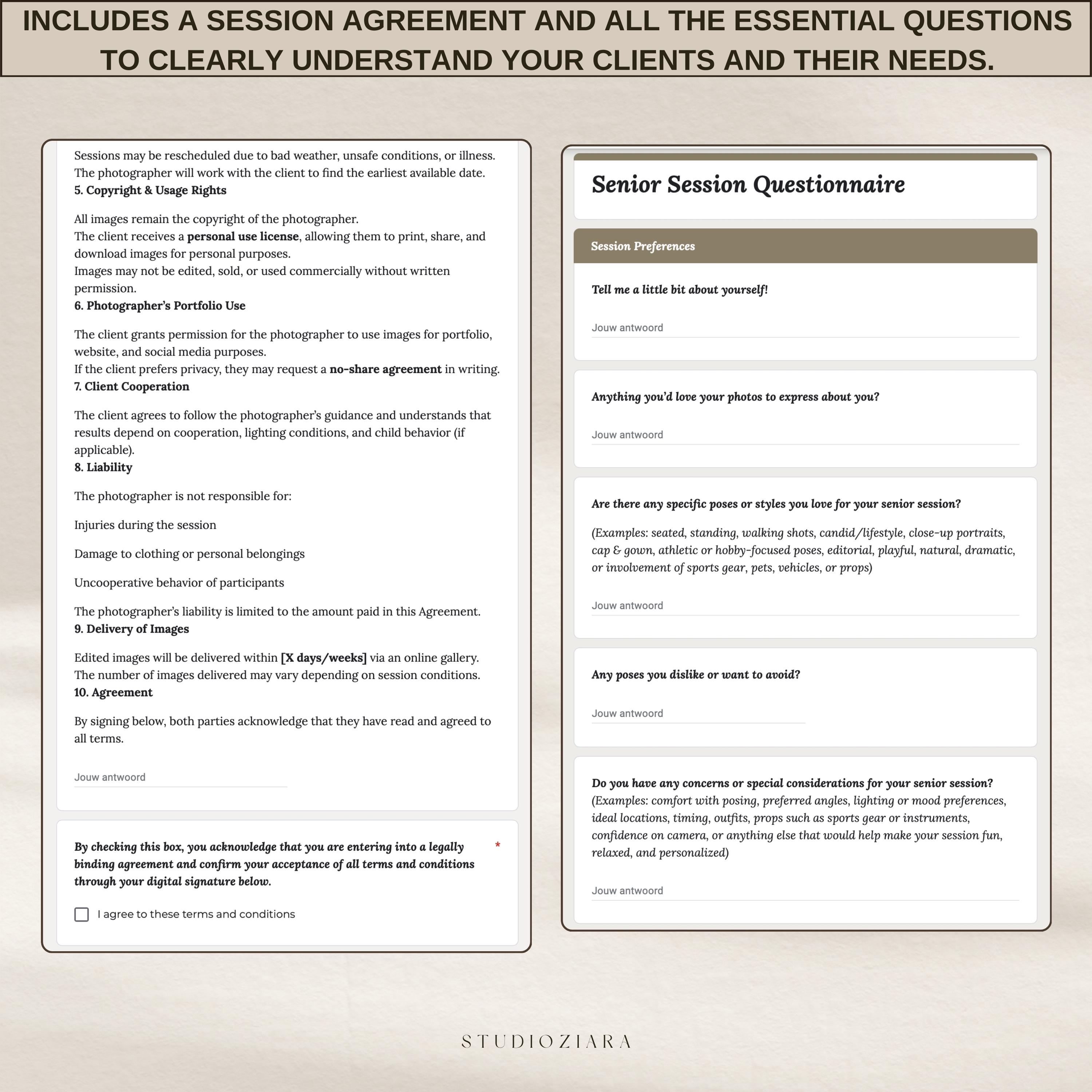 Senior Questionnaire.pdf Digital Senior Session Questionnaire Template Editable Google Form Pre ...