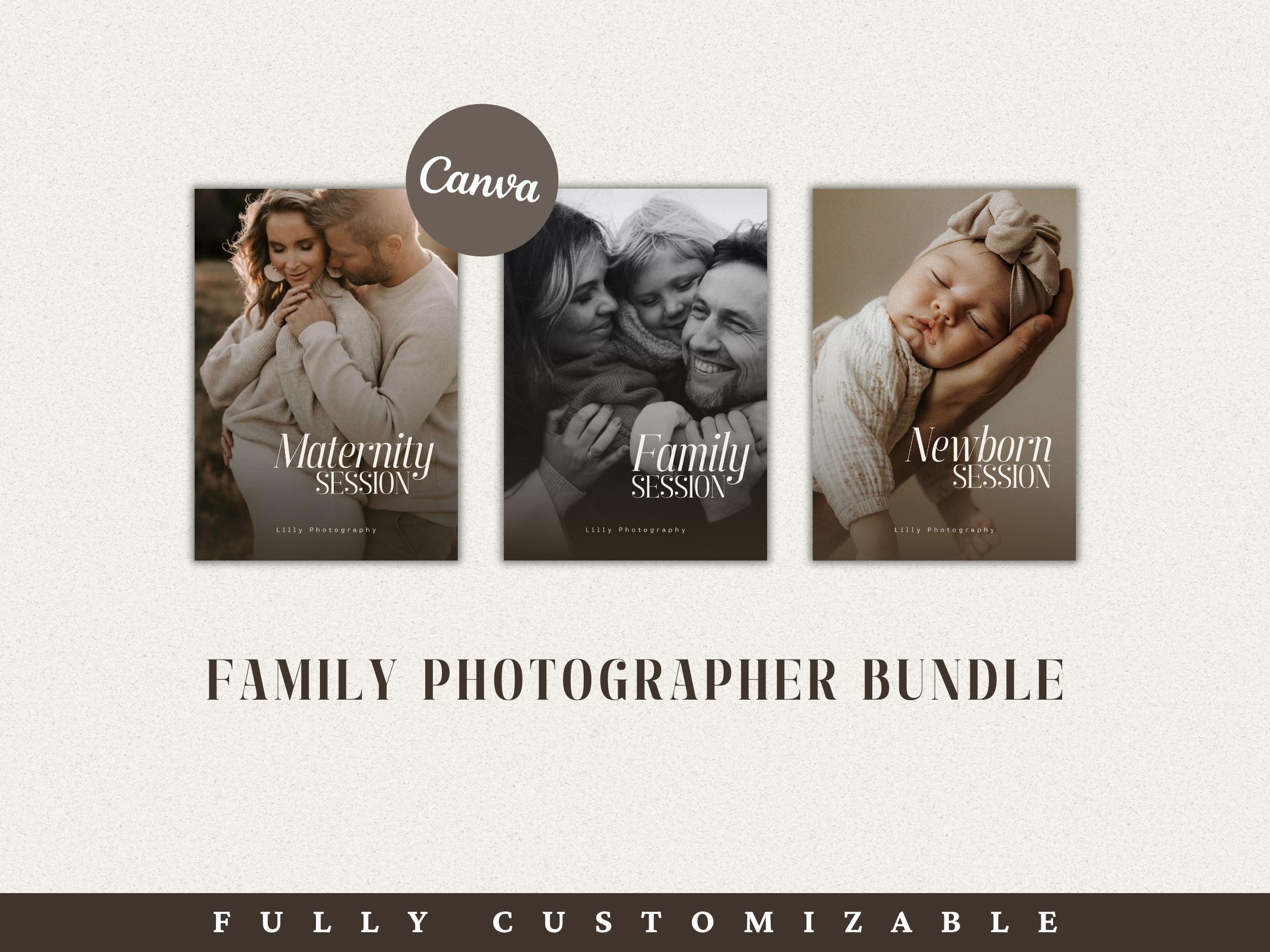 Photographer Family BUNDLE, Pre-written, Maternity, Family And Newborn Guide,  Fully Customizable, use with CANVA!