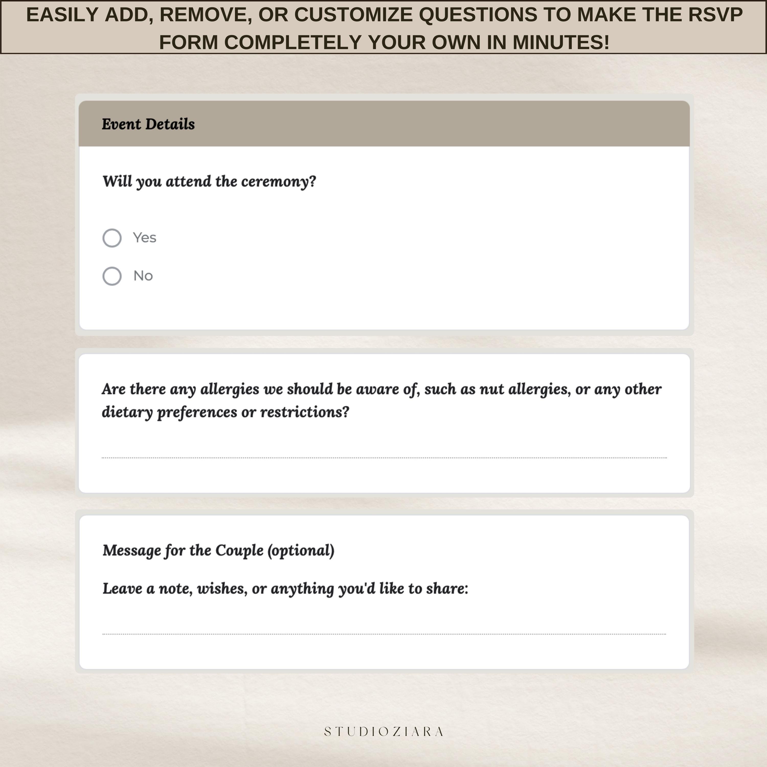 Wedding Rsvp Form Example Digital Wedding RSVP Form Editable Google Form Pre-written Guest List ...