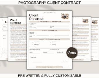 Photography Client Contract for Photo Session Agreement Newborn Package Price List Service Terms Wedding Shoot Maternity Client Form Canva