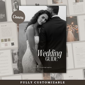 Vooraf geschreven WEDDING-gids Sjabloon voor fotografen stijlgids bruiloft welkomstmagazine, prijsgids verlovingssessie CANVA