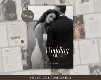Vooraf geschreven WEDDING-gids Sjabloon voor fotografen stijlgids bruiloft welkomstmagazine, prijsgids verlovingssessie CANVA