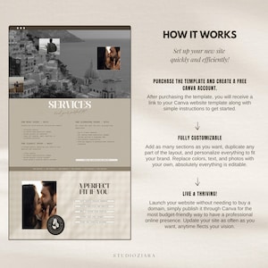 one page canva website template photography website neutral earth tone design minimal modern photographer portfolio layout editable customizable branding webdesign canva landing page onepage site aesthetic clean simple professional portfolio for photographers creatives small business owners easy to edit drag and drop canva website builder budget friendly digital template instant download marketing tool online presence showcase your work client friendly design