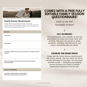 earth tone design minimal modern photographer portfolio layout editable customizable branding webdesign canva landing page onepage site aesthetic clean simple professional portfolio for photographers creatives small business owners easy to edit drag and drop canva website builder budget friendly digital template instant download marketing tool online presence showcase your work client friendly design Includes Session Agreement essential questions to clearly understand your clients and their