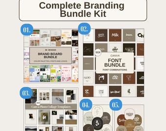 Complete Branding Bundle Kit Canva, Logos, Brand Boards, Fonts, Collages & Instagram Planner for Business Branding