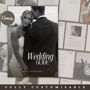 Vooraf geschreven WEDDING-gids Sjabloon para fotografar stijlgids bruiloft welkomstmagazine, prijsgids verlovingssessie CANVA