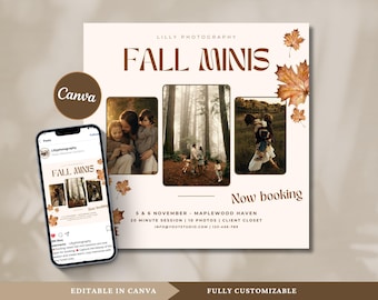 Fall Minis Session Template Canva, Photography Fall Template Mini Session Templates Autumn Session photography marketing Autumn minis