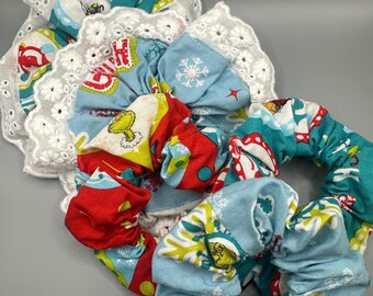 Grinch Christmas Hair Scrunchie | Festive Dr Seuss Cartoon Cotton Hair Bobbles