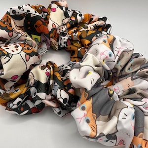 Handmade Hair Scrunchie with Dog or Cat Print | Stylish Soft-Touch Perfect for all Hair Types | Recycled, Sustainable | Cartoon Animal Print