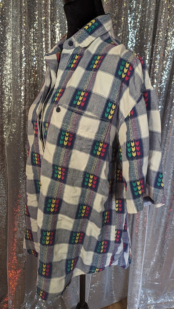 Vintage 70s 90s Style Color Block Button Up