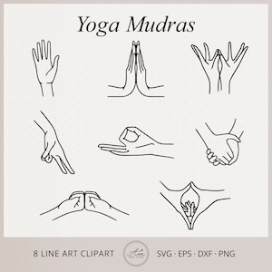 Yoga Mudras Digital Image Vector Design SVG. Digital Clipart Line Art Meditation. Female Line Drawing Relaxation Hand mudraS. Energy Healing
