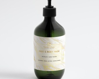 Hand- und Körperwaschmittel mit Patschuli und Amber-Vanille, 490 ml
