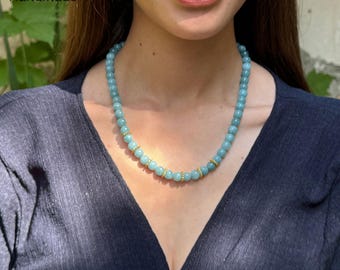 Aquamarine Beaded Choker Necklace: Handmade Gemstone Jewelry