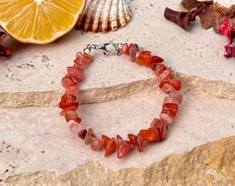 Trendy Red Agate Chip Bead Bracelet Dainty Handmade Gemstone Beaded Jewelry Natural Crystal Red Stone Bracelet Unique Gift for Her Birthday