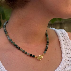 Moss Agate Beaded Choker: Dainty Gemstone Necklace, Minimalist Jewelry