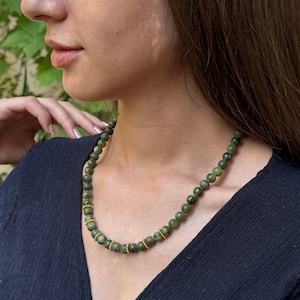 Moss Agate Beaded Choker Necklace: Dainty Boho Gemstone Jewelry